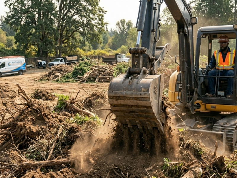 Excavator Clearing Land
